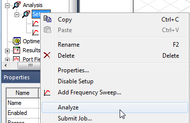 Right-click Setup menu, Analyze option highlighted.