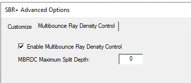 SBR+ Advanced Options, Multibounce Density Control tab.