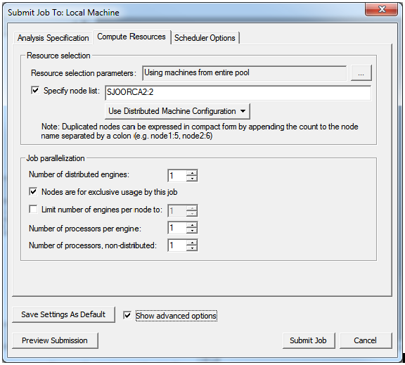 Submit Job To window, Compute Resources tab