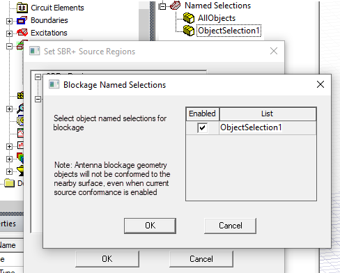 Blockage Object Lists dialog.