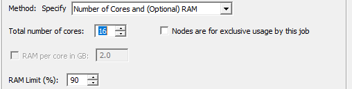 Selection: Specify Number of Cores and (Optional) RAM