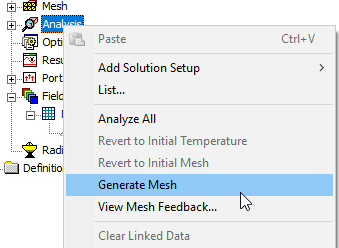 Shortcut menu, Generate Mesh option highlighted.