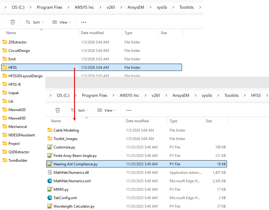 File Explorer window with file follder HFSS open.