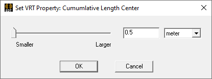 Set VRT Property: Cumulative Length Center dialog. Slider.