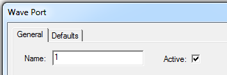 Wave Port dialog, General tab. Active enabled.