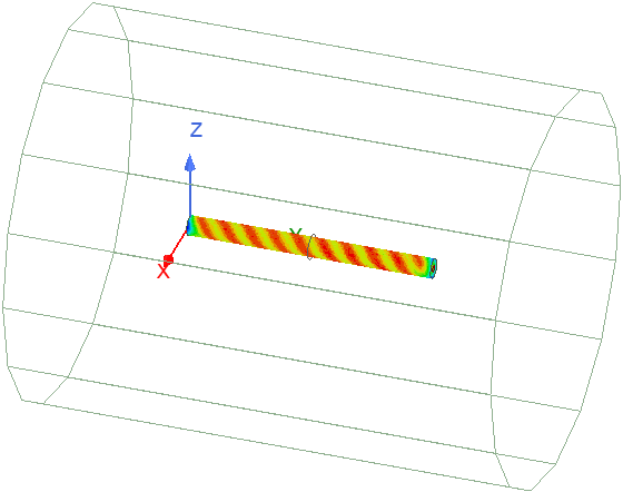View of the completed model with the E-Fields overlaid on a small air object closely encompassing the cable