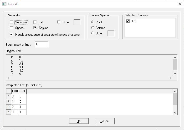 View of the Import dialog box opened from Project Datasets
