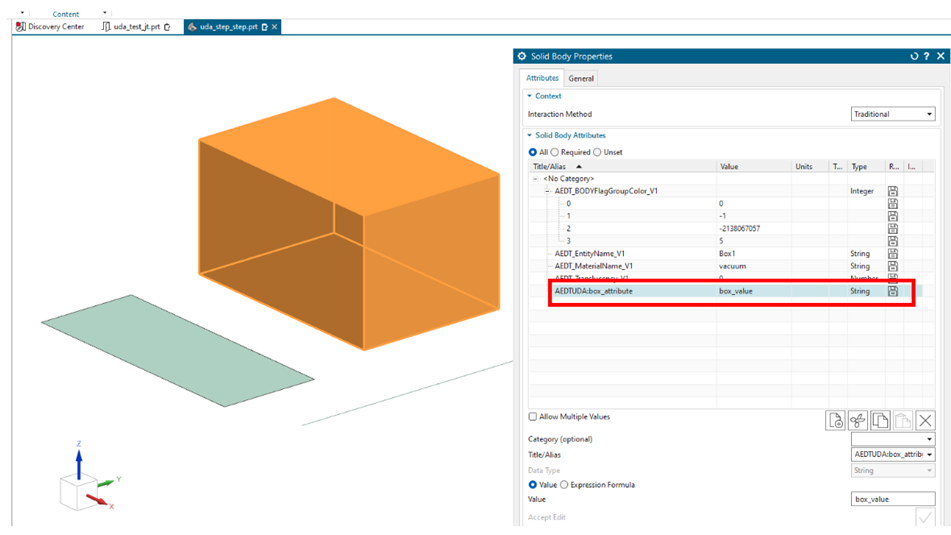 UDA properties visible in NX 