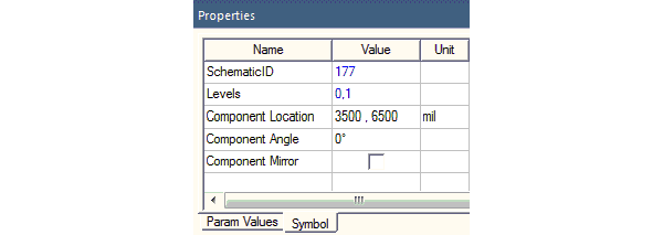 Symbol tab of the Properties window displaying the schematic ID