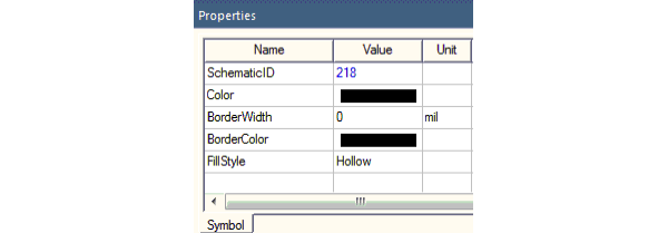 Symbol tab of the Properties window displaying the schematic ID