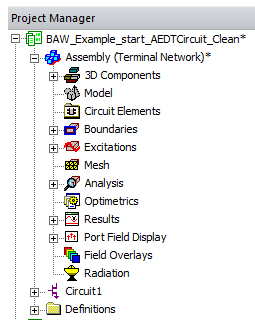 View of the folders available in the Project Manager for a design